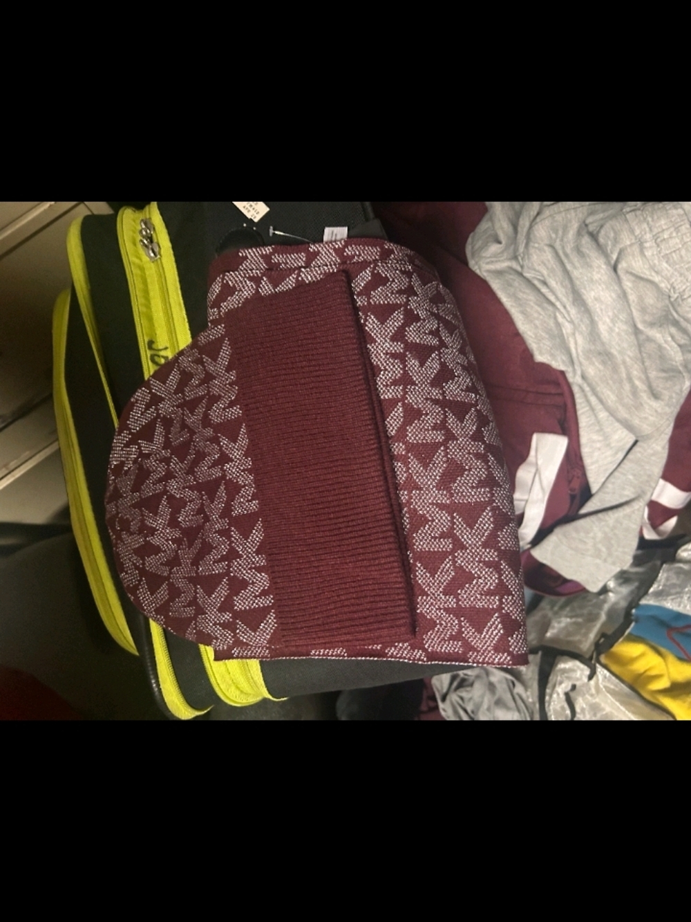 Michael Kors Burgundy and White Knit Beanie